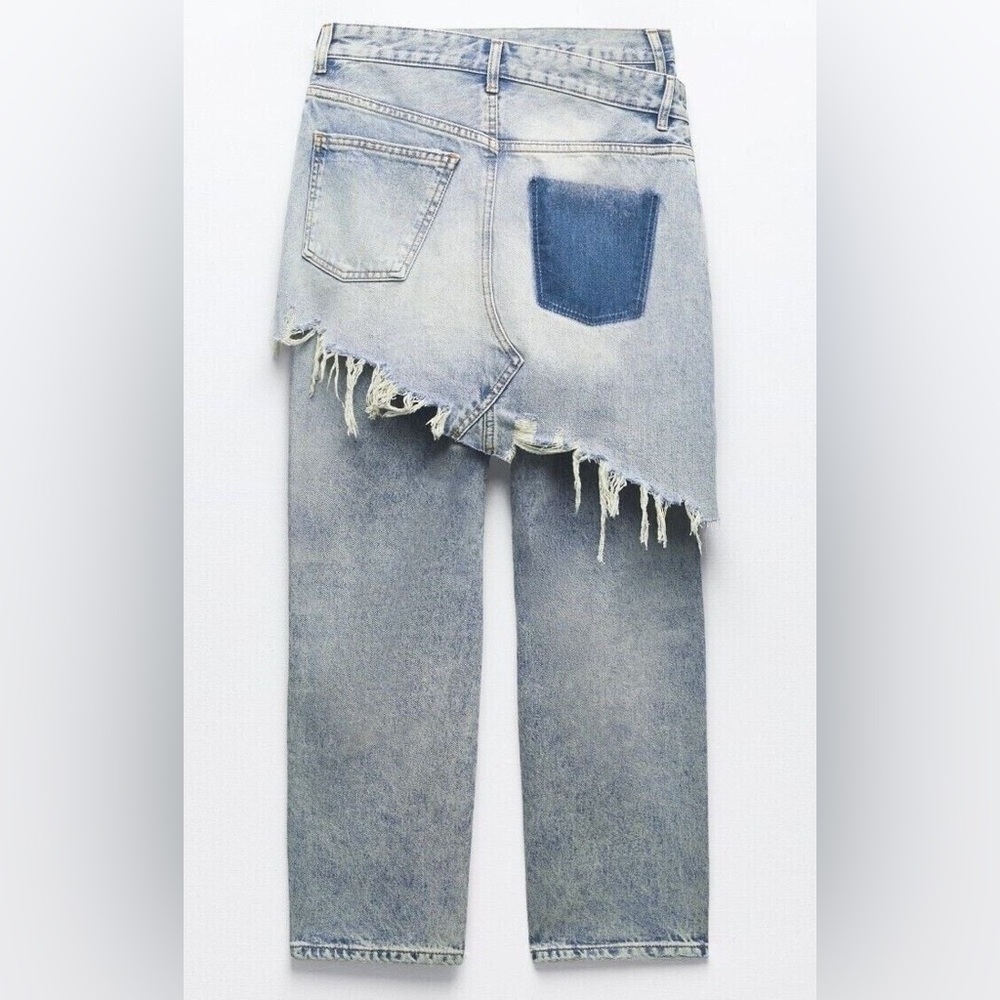 Zara Light Blue Distressed Straight Jeans - Picture 2 of 5